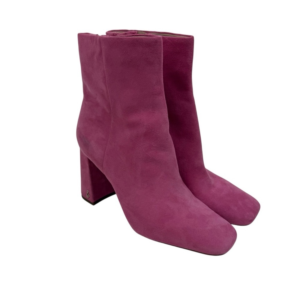Sam Edelman Codie Pink Suede Square Toe Heeled Boots Sz 9